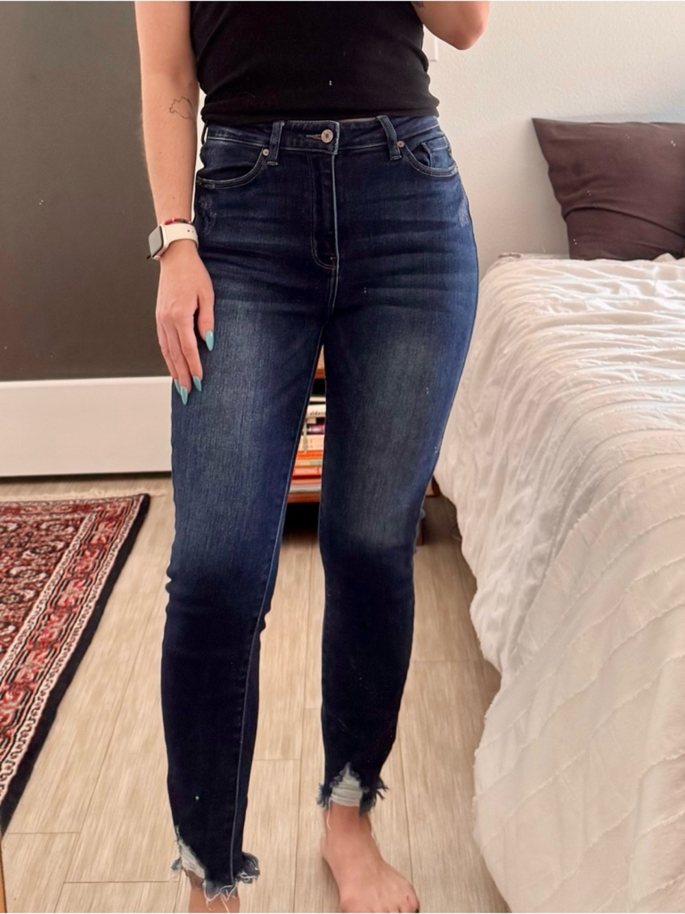KanCan Dark Indigo High-Rise Frayed Hem Skinny Jeans